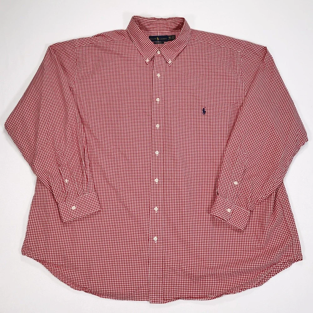 RALPH LAUREN Men's 3XB Red White Gingham Classic Fit Button Down Dress Shirt